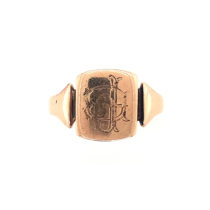 Rectangular 9ct Rose Gold Signet Ring - Valentine’s Antique Gallery