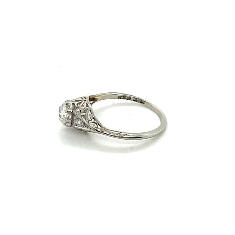 18ct white gold and platinum filigree solitaire ring c. 1955