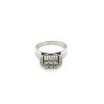 18ct white gold checkerboard cluster diamond ring