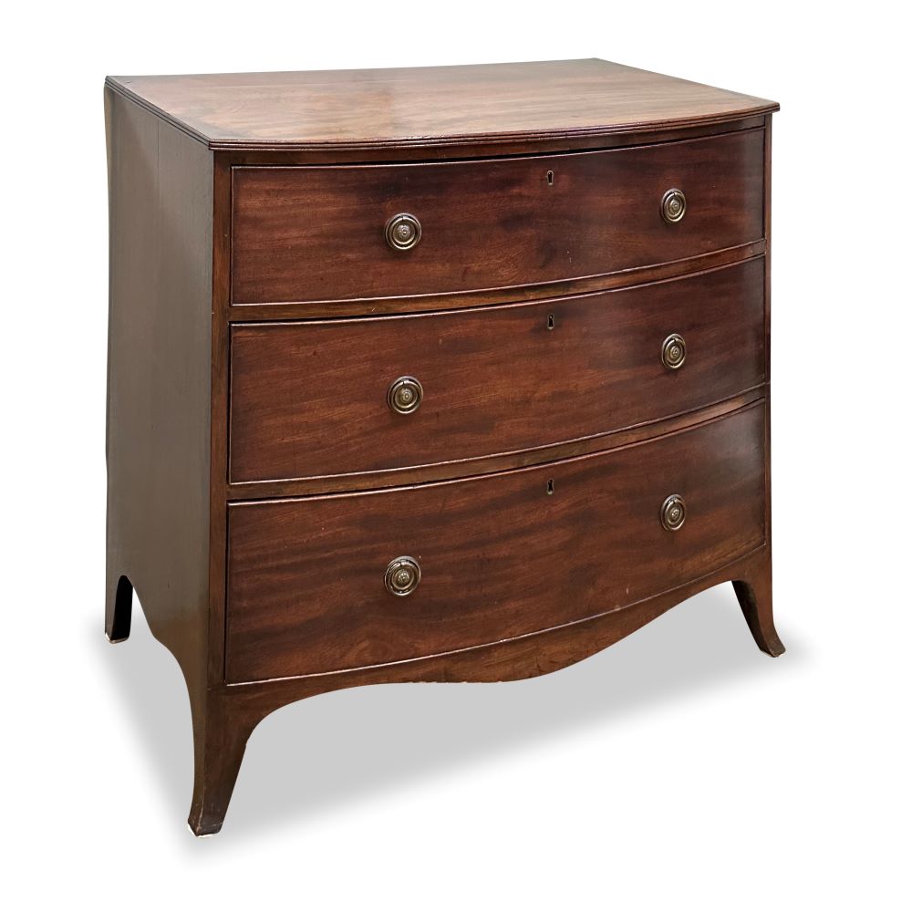 Bow front Regency 3 drawer chest side