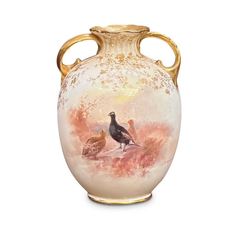 Doulton Borslem double handled vase with game bird
