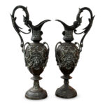 Pair cast iron ewers c1860