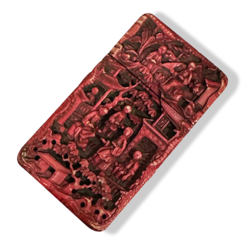 Antique Chinese carved red stained ivory card case c. 1860