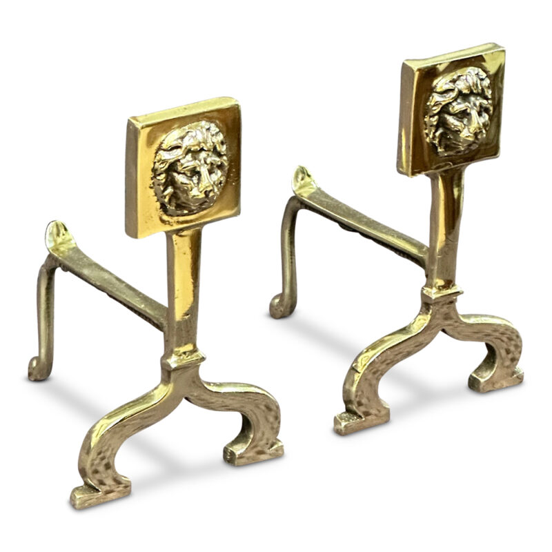 english lion head andirons