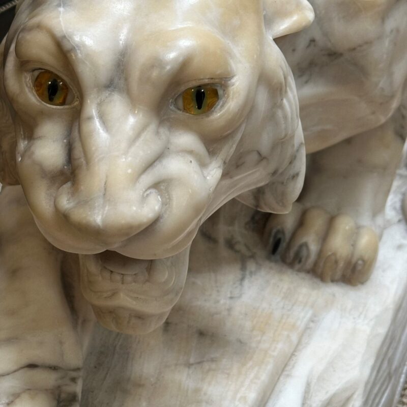 Italian Alabaster tiger sculpture with glass eyes