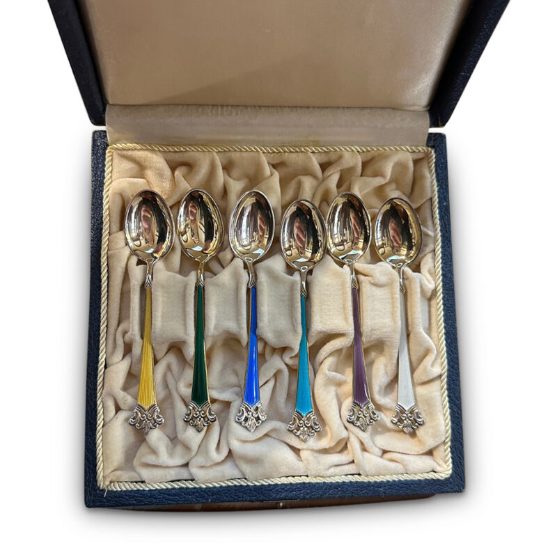 set silver and enamel teaspoons