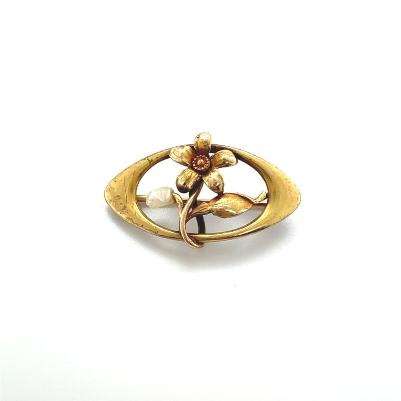 Art nouveau 14ct gold and pearl brooch