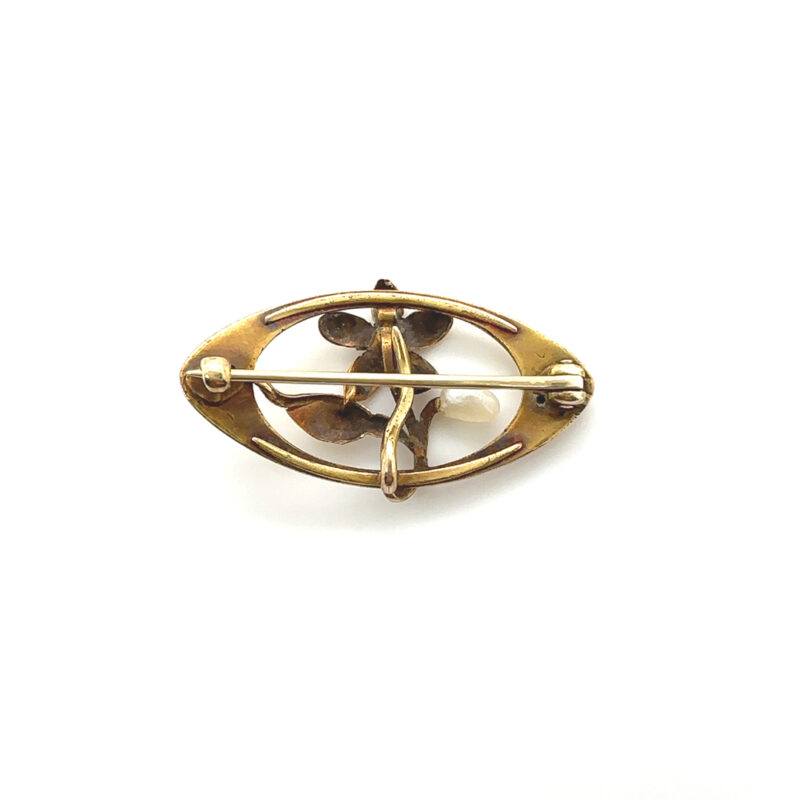 Art nouveau 14ct gold and pearl brooch