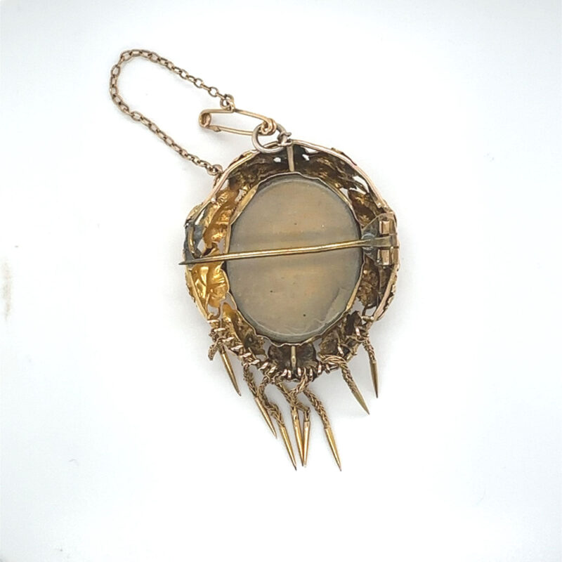 Antique gold Cameo brooch with tassels