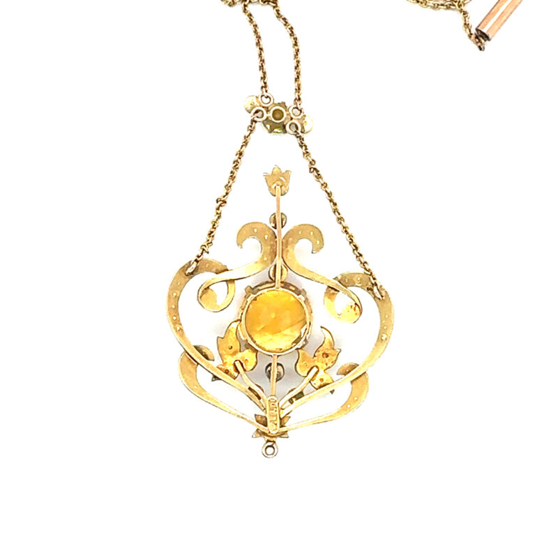 antique Citron and seed pearl pendant and chain