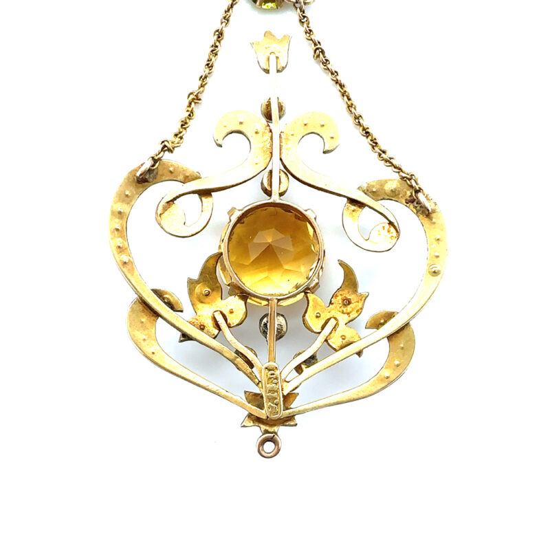 antique Citron and seed pearl pendant and chain