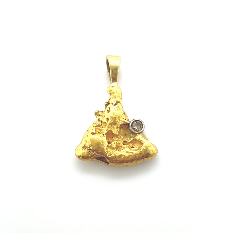 Gold nugget pendant with inset diamond