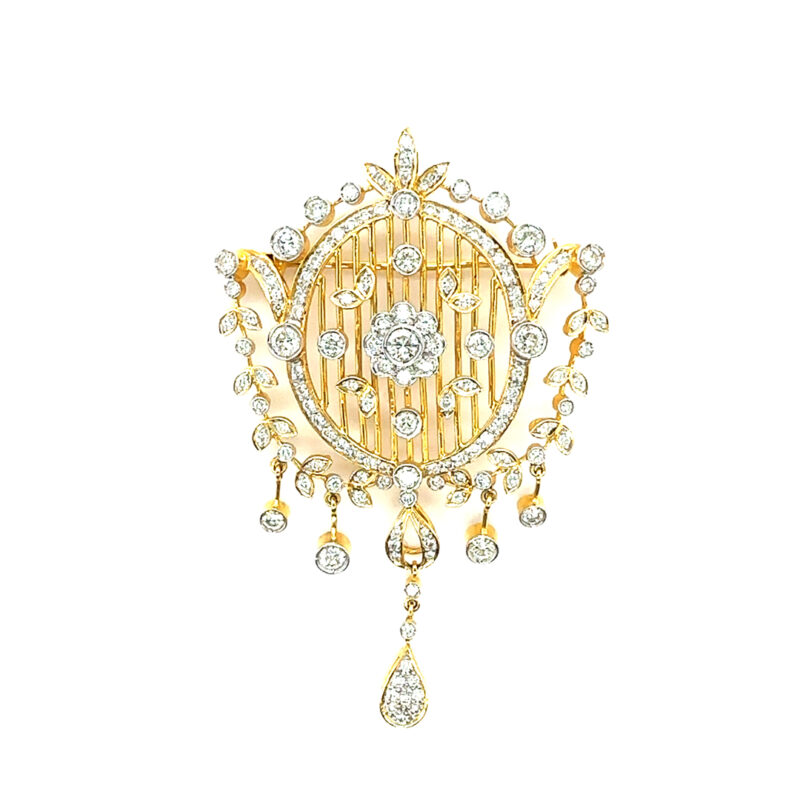 18ct gold moongate floriade brooch pendant with multiple diamonds