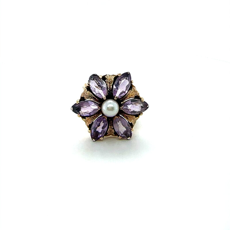 Amethyst and pearl cluster ring