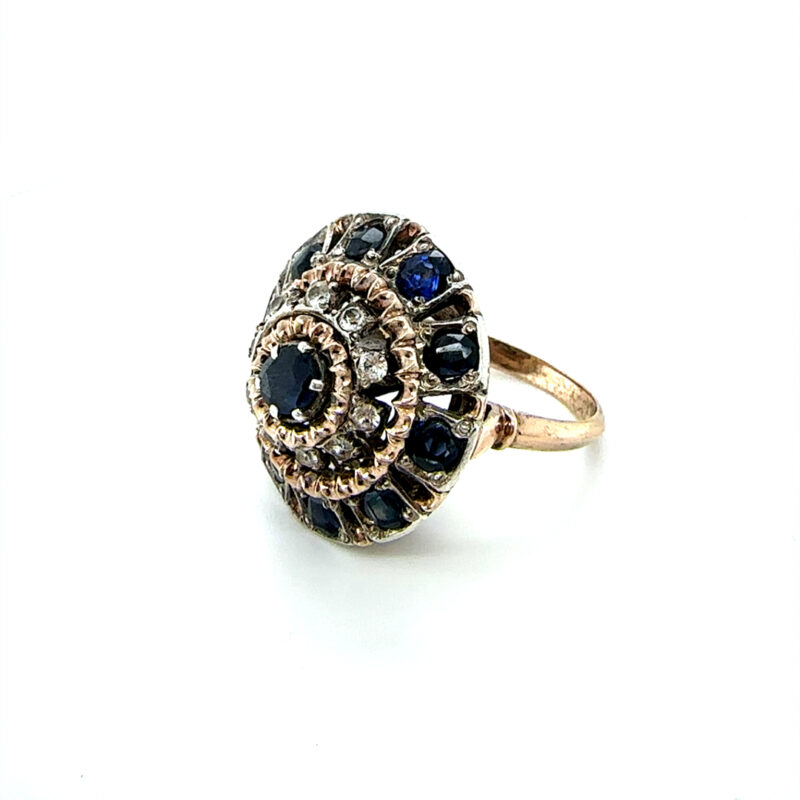 White and blue sapphire cocktail ring