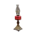 Antique Ruby glass double burner lamp