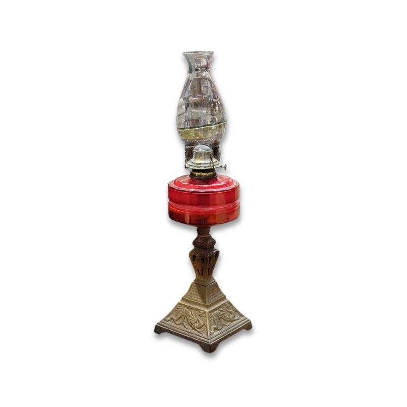 Antique Ruby glass double burner lamp