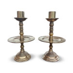 Antique Brass candlesticks with wax catchers