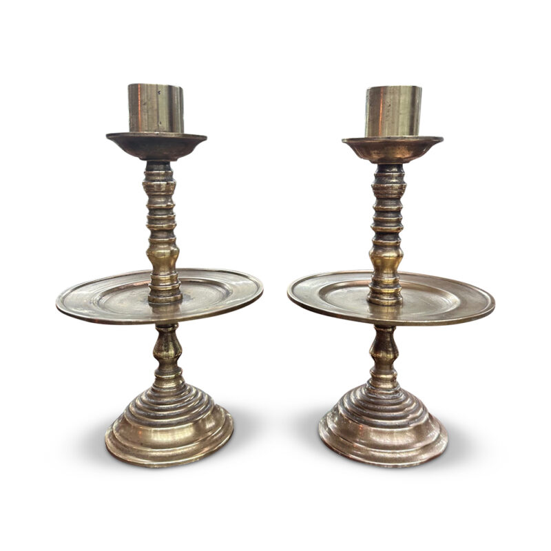 Antique Brass candlesticks with wax catchers