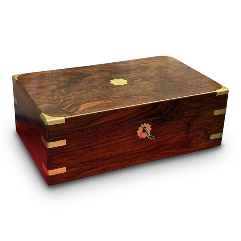 antique english walnut writing box with burgundy leather slope