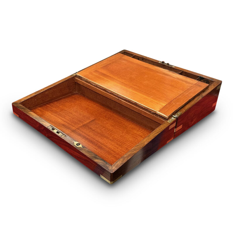 antique english walnut writing box with burgundy leather slope