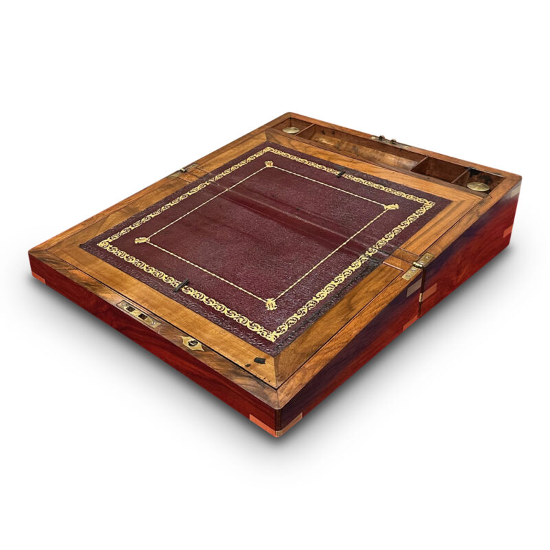 antique english walnut writing box with burgundy leather slope