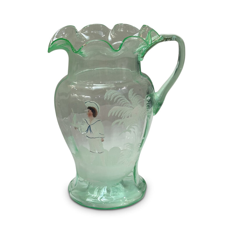 Mary Gregory style uranium glass water set