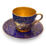 Royal Worcester Hadley blue and gold antique teacup and saucer