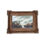 19th century Shipyard oil painting in original gilt frame