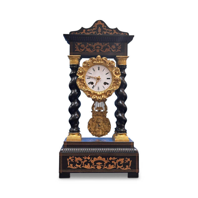 Antique Ebonised portico mantle clock