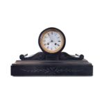 Antique black marble mantle clock