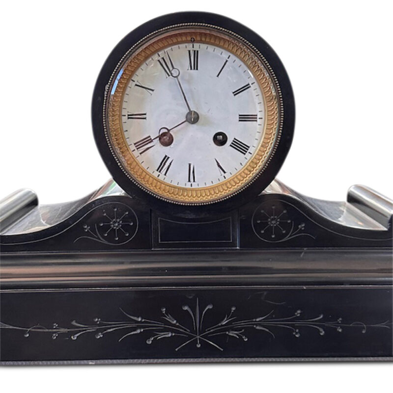 Antique black marble mantle clock