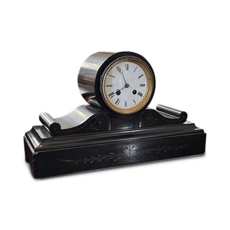 Antique black marble mantle clock