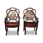 Antique pair of Chinese marble backed hall chairs