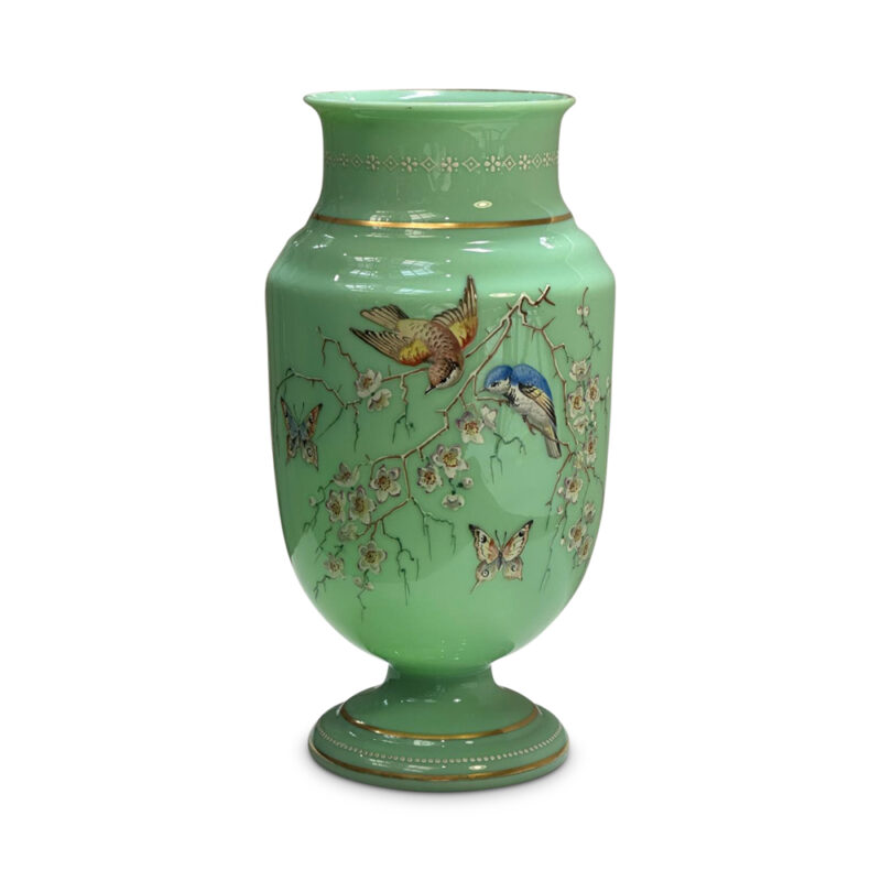 Late 19th century green milk glass vase c.1890