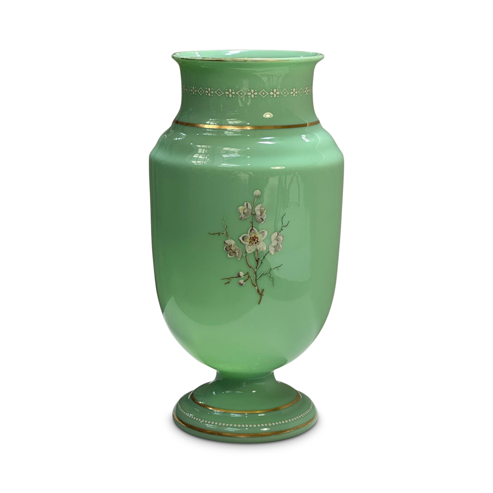 Late 19th century green milk glass vase c.1890