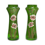 Late 19th century pair green glass vases with floral decoration c.1890