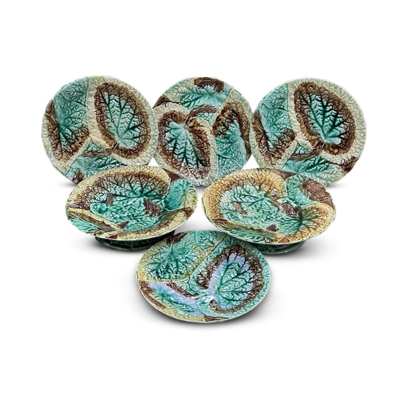 Majolica begonia set 4 plates and 2 comports c.1880