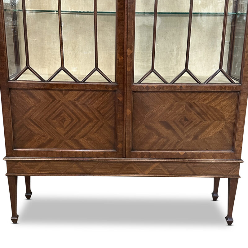 Sheraton style mahogany display cabinet detail