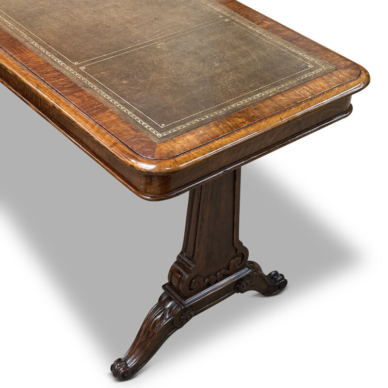 oak desk with tooled leather top detail