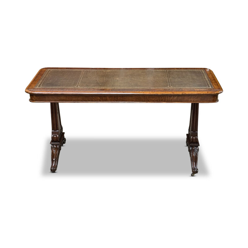 oak desk with tooled leather top